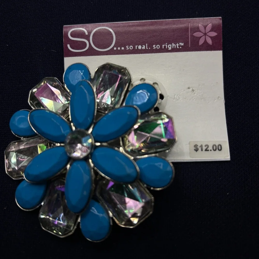 SO‎ Blue Clear Stones Brooch Pin Back Clasp